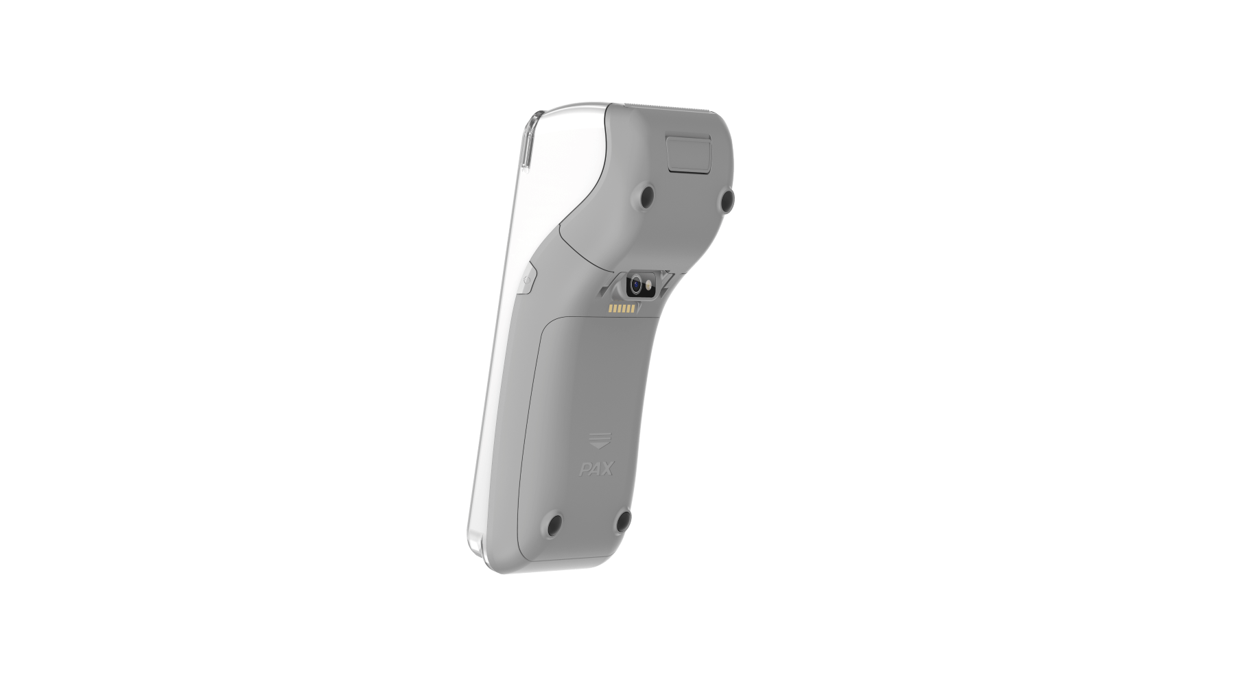 Rear view of handheld payment device