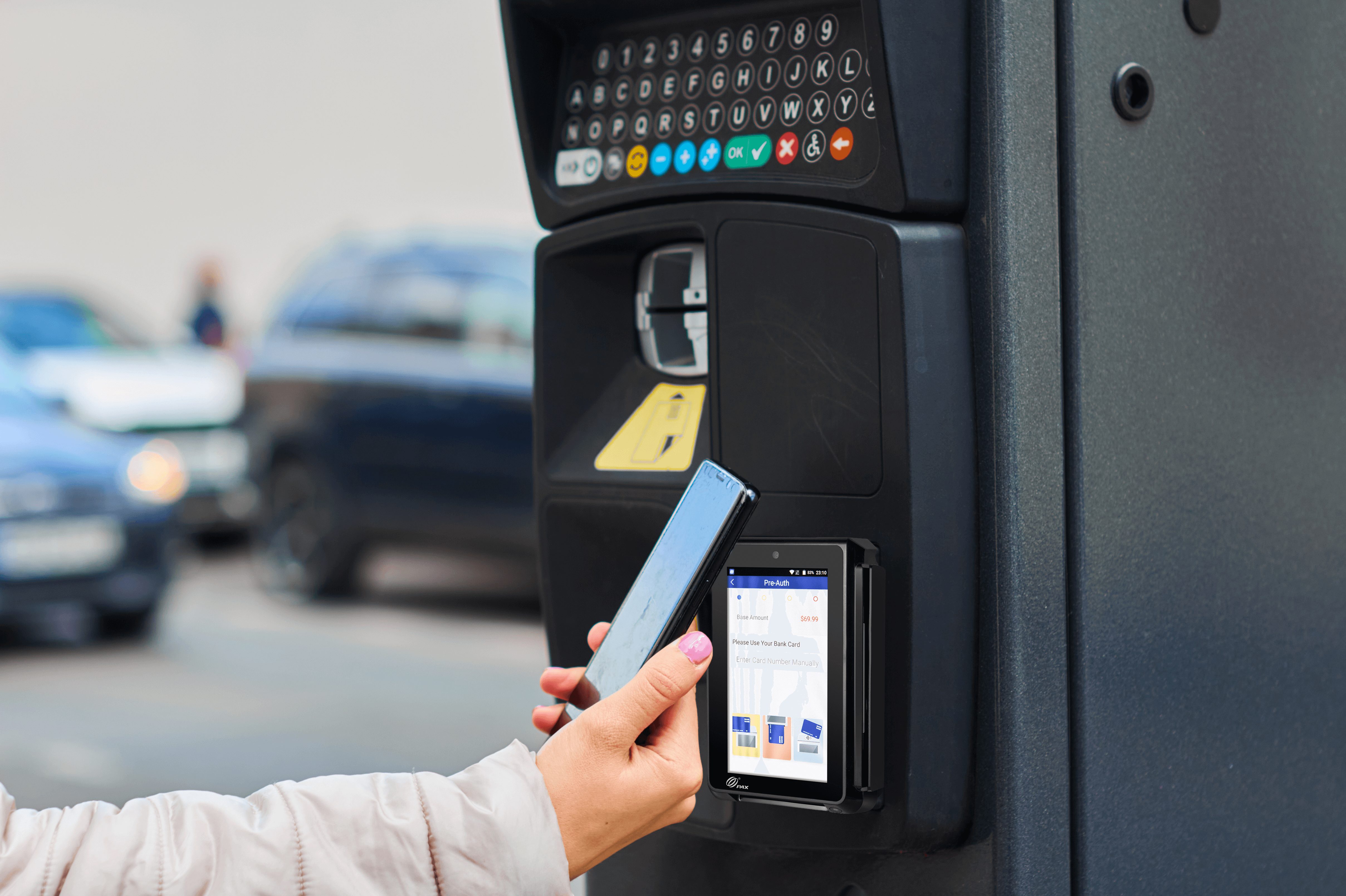 Using phone to pay on an IM30 at a parking kiosk